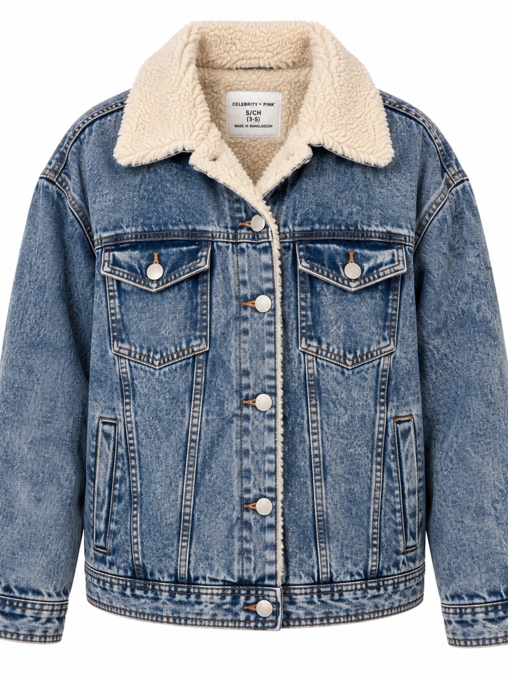 Celebrity Pink Sherpa Lined Acid Wash Denim Jacket S